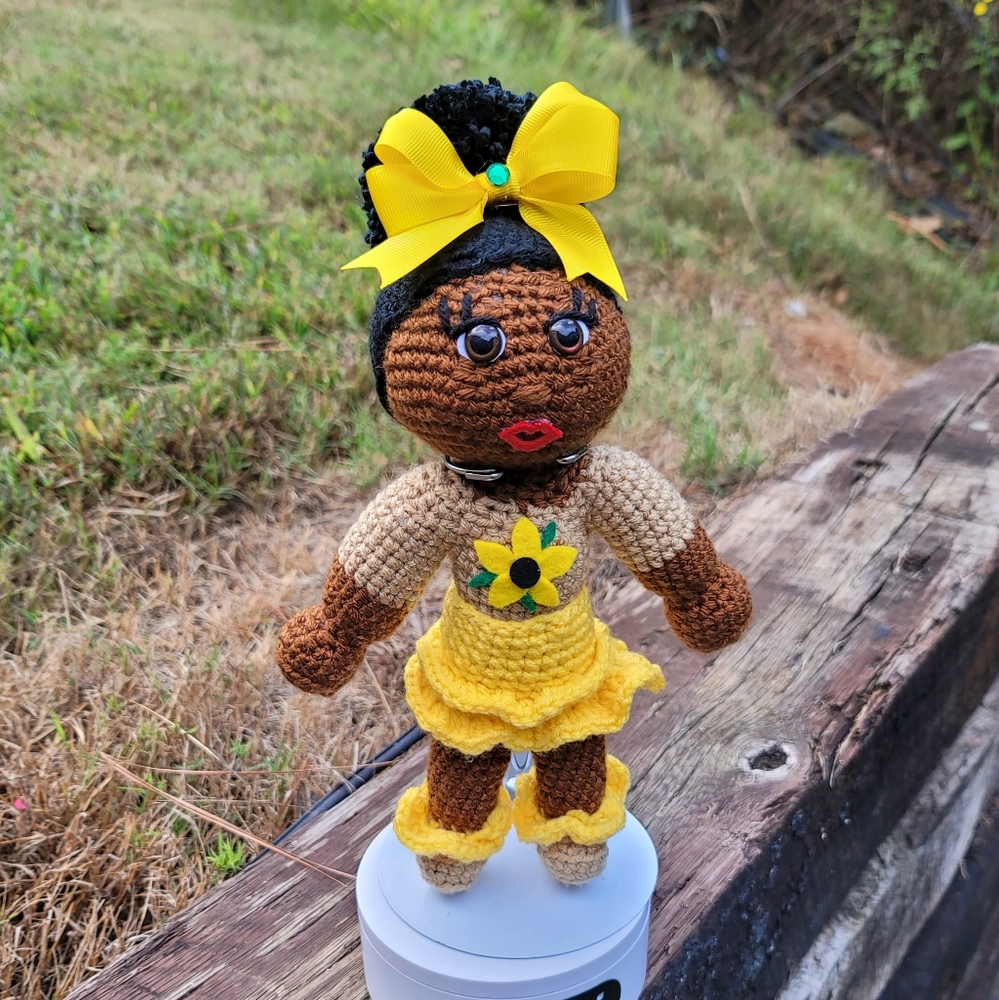 Handmade Crochet Doll with Yellow Outfit
